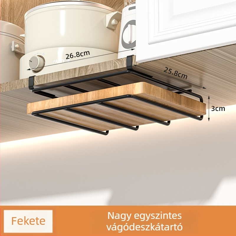 Kétszintes függő konyhai tárolópolc, fém, többfunkciós, telepítés nélkül