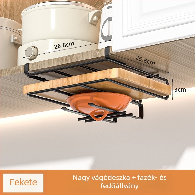 Kétszintes függő konyhai tárolópolc, fém, többfunkciós, telepítés nélkül