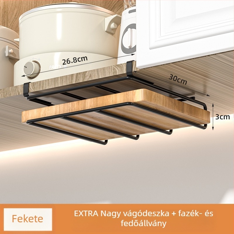 Kétszintes függő konyhai tárolópolc, fém, többfunkciós, telepítés nélkül
