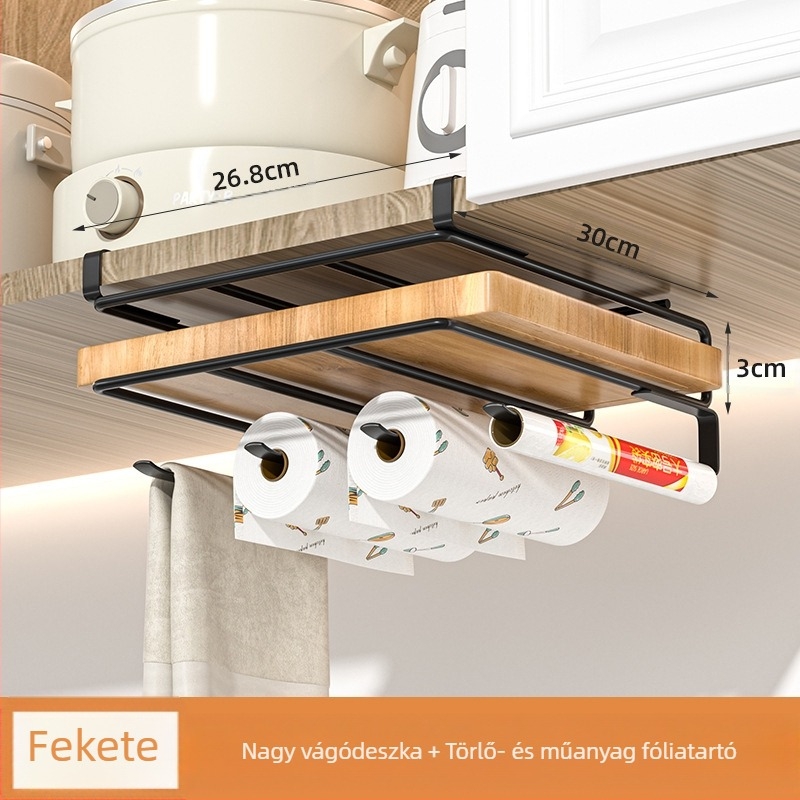 Kétszintes függő konyhai tárolópolc, fém, többfunkciós, telepítés nélkül