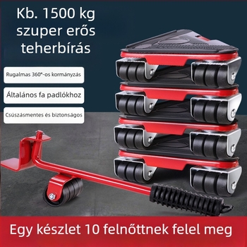 Költöztető eszköz háztartási gépek és bútorok számára — szénacél; egyszerű és modern design; alkalmas mosógépek, hűtőszekrények, kávéasztalok és ágyak mozgatására; ideális konyha, hálószoba és nappali használatra.