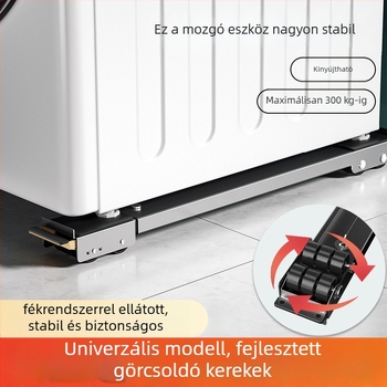 Mosógép alátámasztó keret rezgésbiztos magasságállítású, mozgatható univerzális kerekekkel