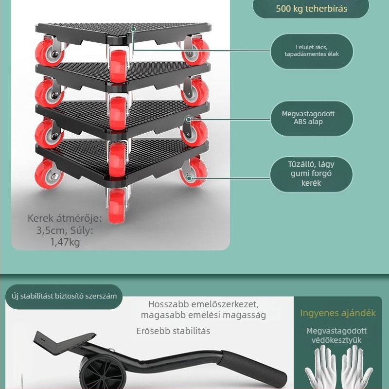 Mosógép alátámasztó keret rezgésbiztos magasságállítású, mozgatható univerzális kerekekkel