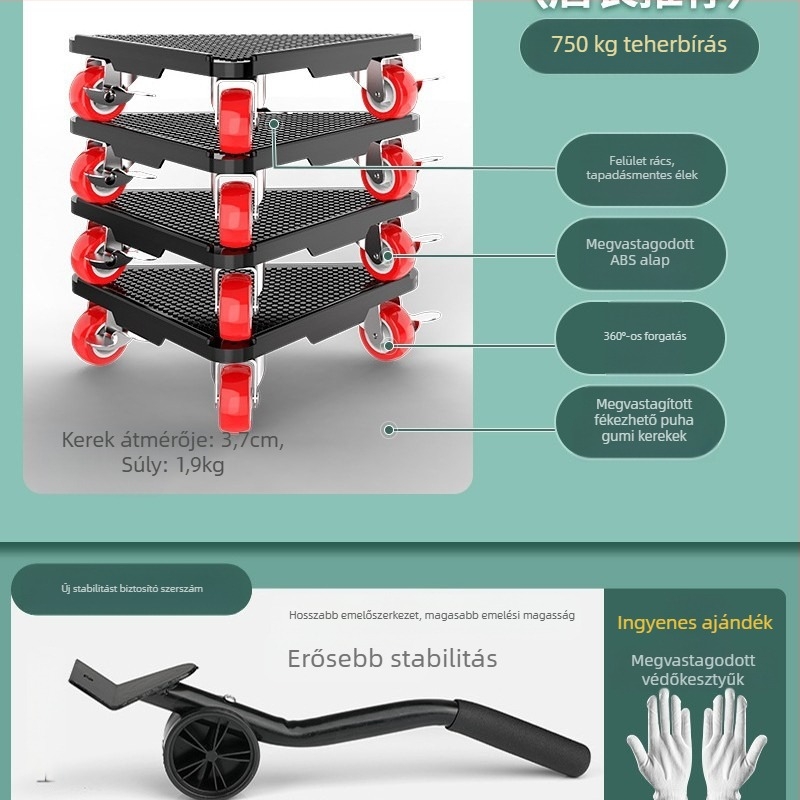 Mosógép alátámasztó keret rezgésbiztos magasságállítású, mozgatható univerzális kerekekkel