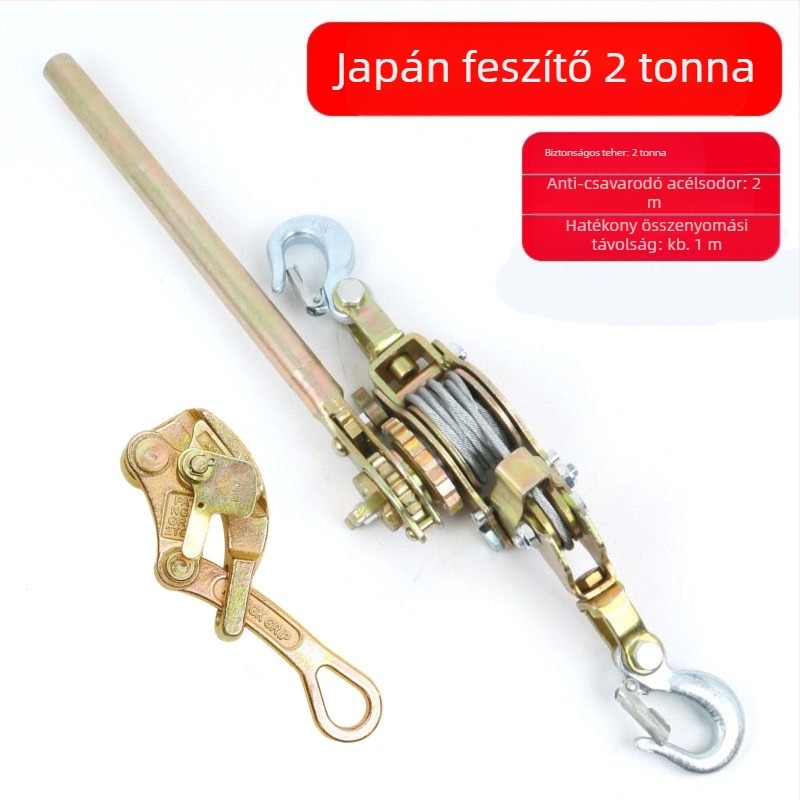 Japán stílusú kézi acélhuzalos feszítő, dupla kampóval, többfunkciós reteszelő húzó villanyszerelőknek