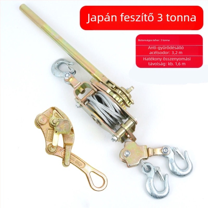 Japán stílusú kézi acélhuzalos feszítő, dupla kampóval, többfunkciós reteszelő húzó villanyszerelőknek