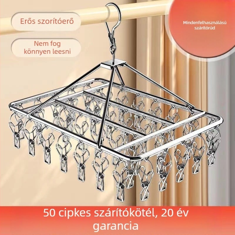 Rozsdamentes acél zokniszárító állvány, fix, kör alakú klipszes típus, modell: Rozsdamentes acél zokniszárító