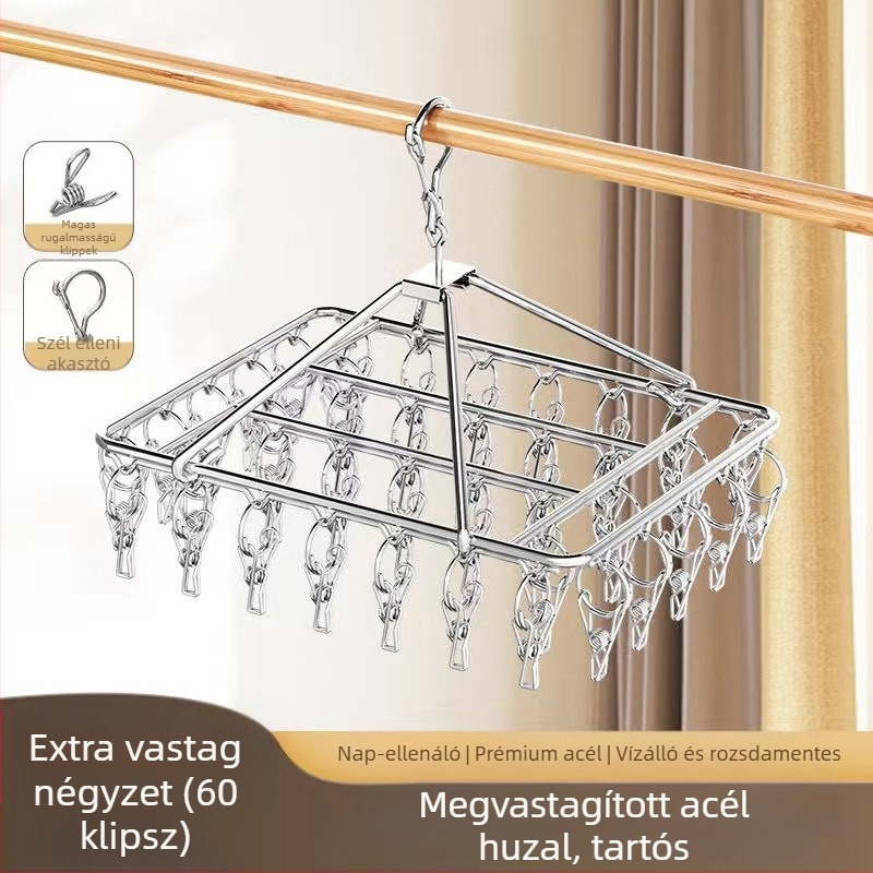 Rozsdamentes acél zokniszárító állvány, fix, kör alakú klipszes típus, modell: Rozsdamentes acél zokniszárító
