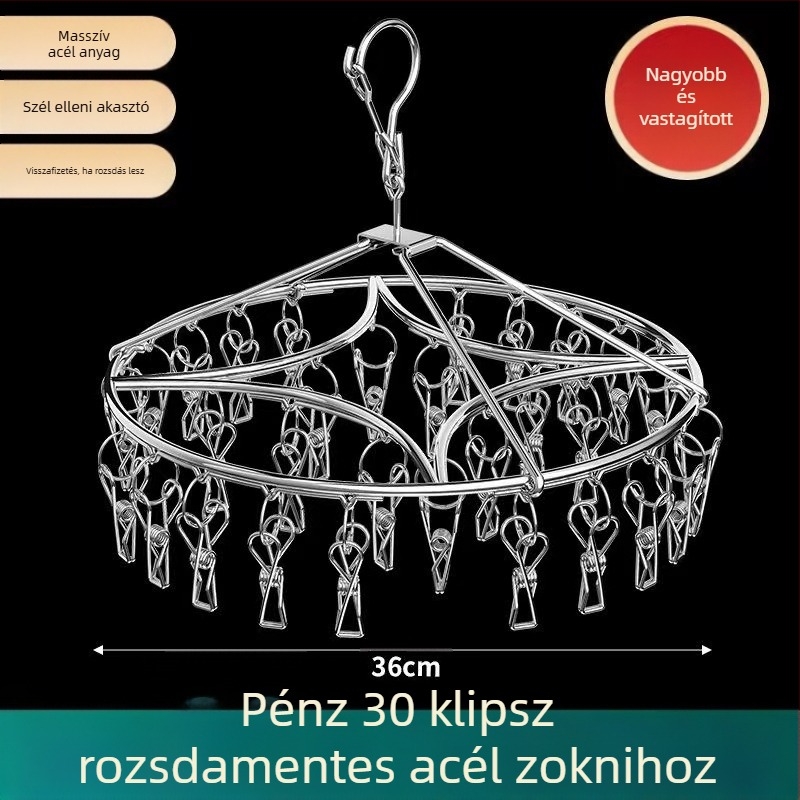 Rozsdamentes acél zokniszárító állvány, fix, kör alakú klipszes típus, modell: Rozsdamentes acél zokniszárító