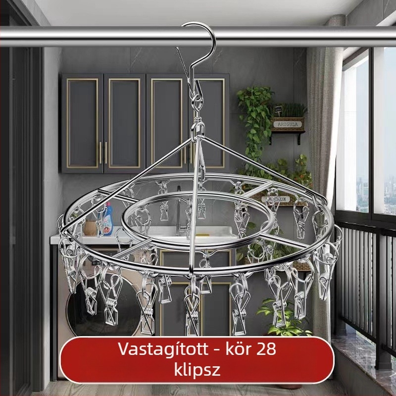 Rozsdamentes acél zokniszárító állvány, fix, kör alakú klipszes típus, modell: Rozsdamentes acél zokniszárító