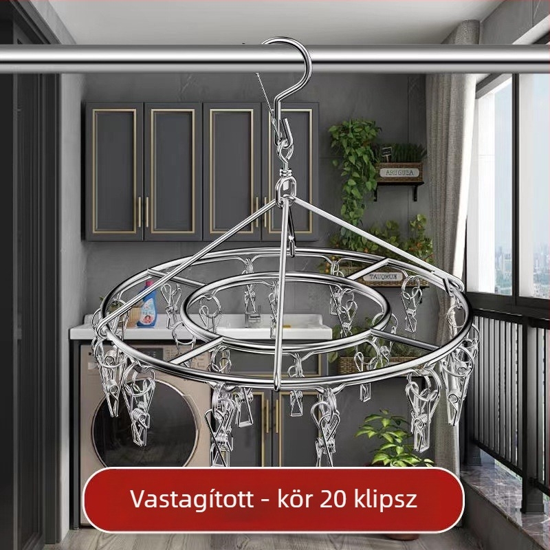 Rozsdamentes acél zokniszárító állvány, fix, kör alakú klipszes típus, modell: Rozsdamentes acél zokniszárító