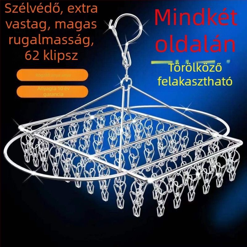 Rozsdamentes acél zokniszárító állvány, fix, kör alakú klipszes típus, modell: Rozsdamentes acél zokniszárító