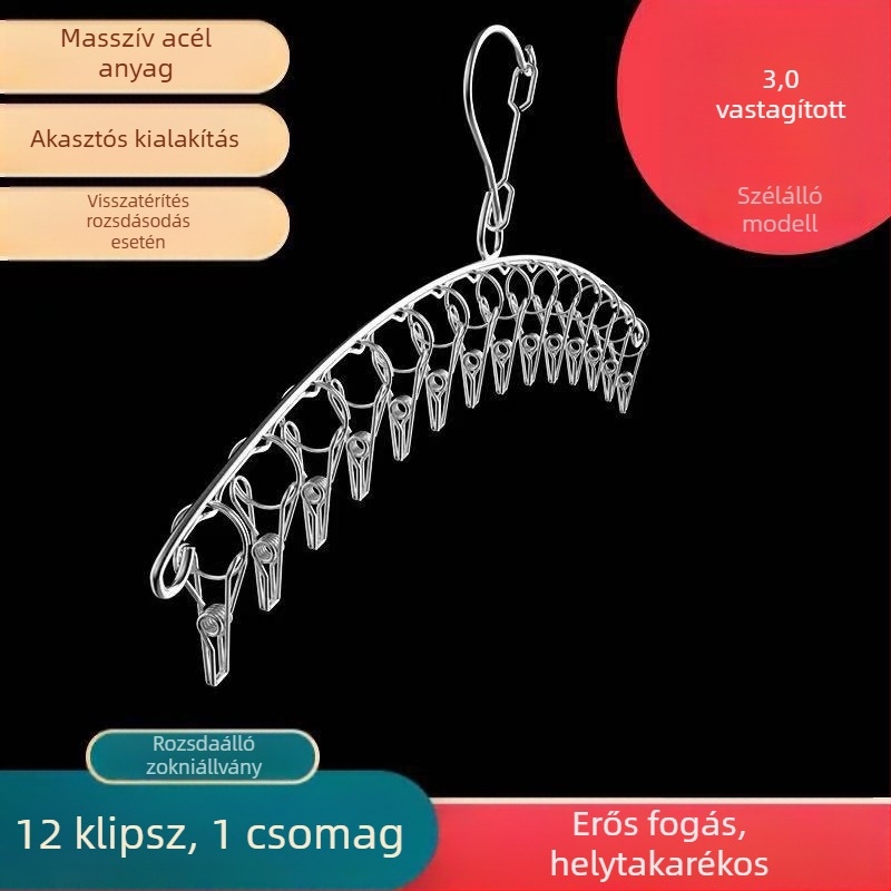 Rozsdamentes acél zokniszárító állvány, fix, kör alakú klipszes típus, modell: Rozsdamentes acél zokniszárító