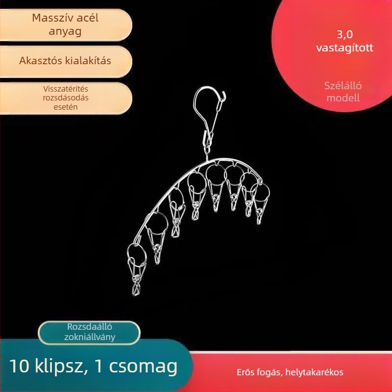 Rozsdamentes acél zokniszárító állvány, fix, kör alakú klipszes típus, modell: Rozsdamentes acél zokniszárító