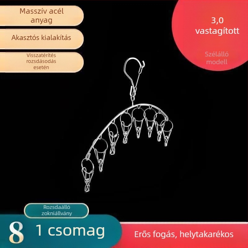 Rozsdamentes acél zokniszárító állvány, fix, kör alakú klipszes típus, modell: Rozsdamentes acél zokniszárító