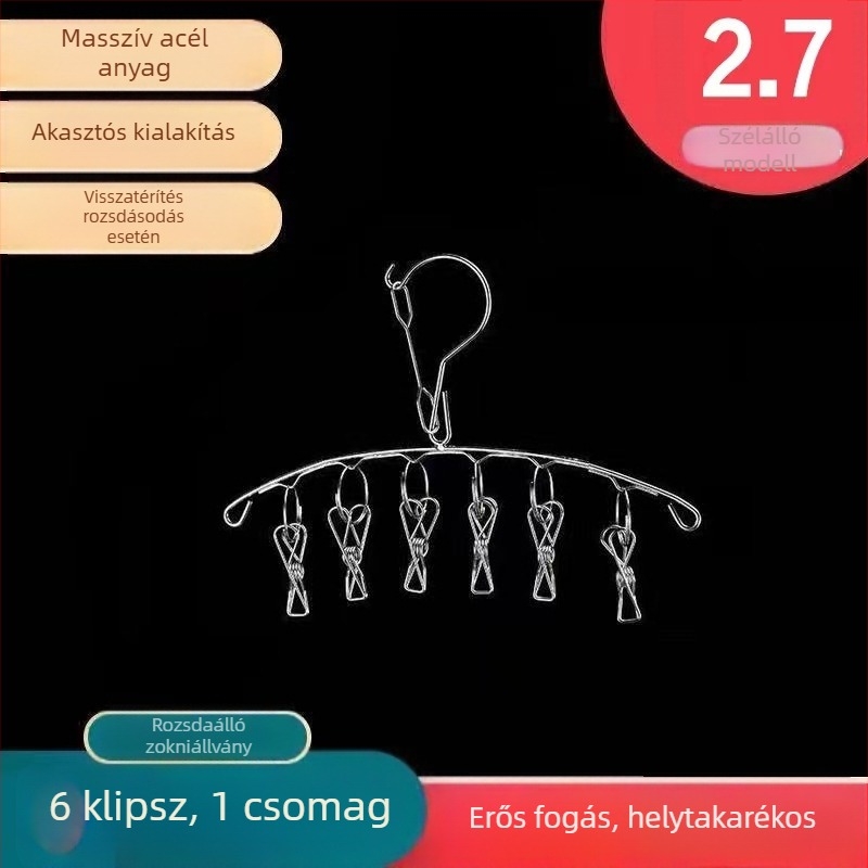 Rozsdamentes acél zokniszárító állvány, fix, kör alakú klipszes típus, modell: Rozsdamentes acél zokniszárító