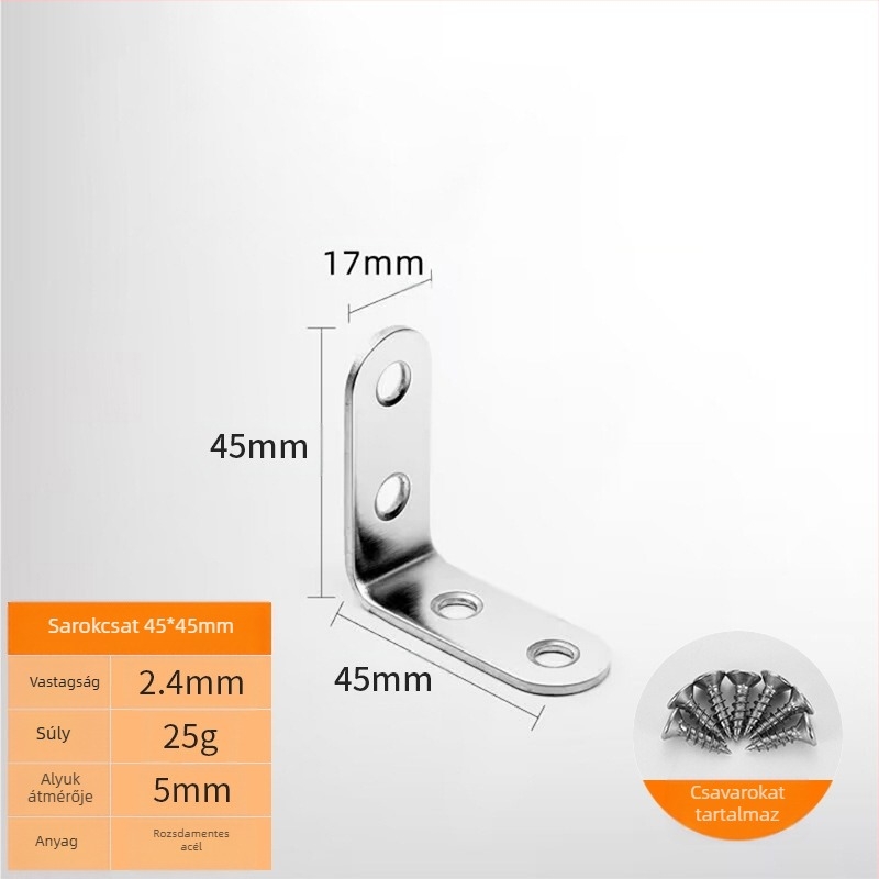 Booluo Többfunkciós saroklemez polcokhoz — rozsdamentes acél, Modell: Multi-purpose angle bracket cz, Elektroplakolás, Modern minimalista dizájn