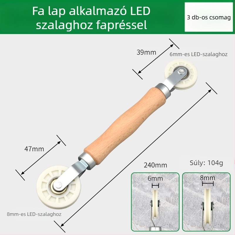 LED szalag szerelőeszköz keményfa nyomókerékkel alacsony feszültségű szalagokhoz, univerzális LED-szalagokhoz, kézi működés, CE tanúsítvány