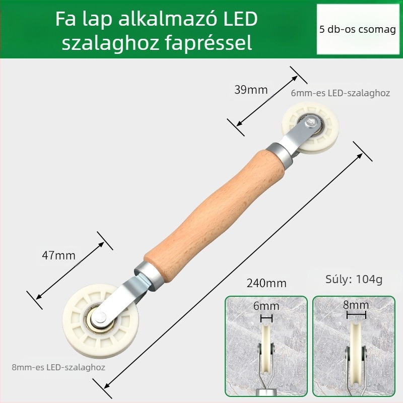 LED szalag szerelőeszköz keményfa nyomókerékkel alacsony feszültségű szalagokhoz, univerzális LED-szalagokhoz, kézi működés, CE tanúsítvány