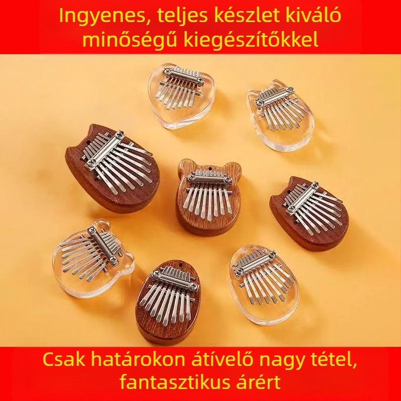 Sarah 8-tónusú kalimba – kompakt, hordozható ujjkalimba papírdobozos csomagolással, gyöngyös nyakpánttal és fém lánccal