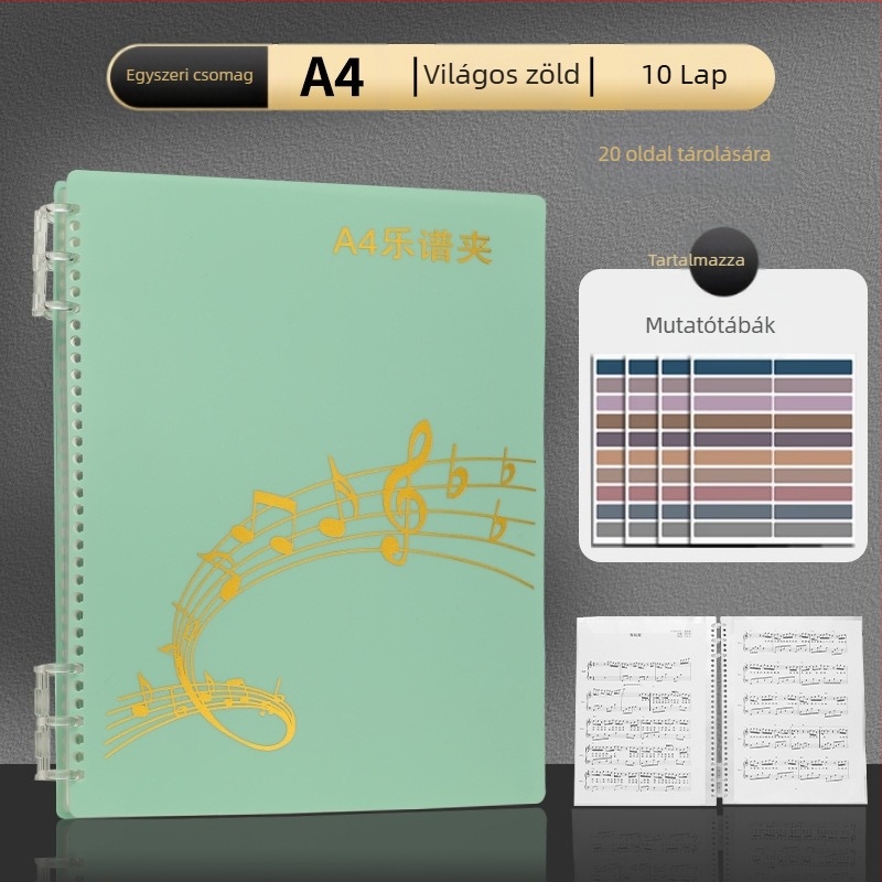 Műanyag kotta-dosszié klippel, matt felület, testre szabható, 20 oldal kapacitás, 14C vastagság