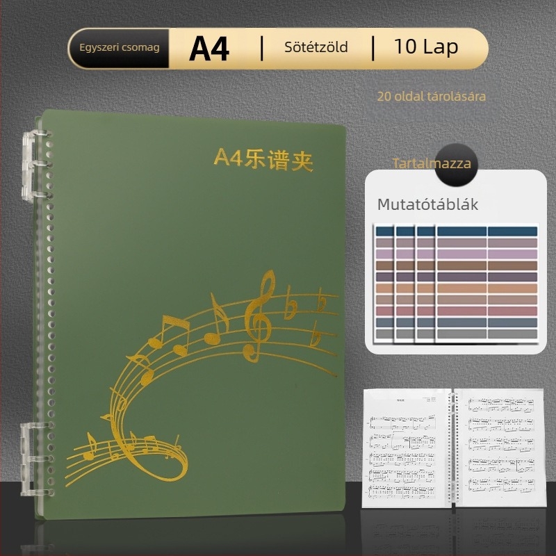 Műanyag kotta-dosszié klippel, matt felület, testre szabható, 20 oldal kapacitás, 14C vastagság