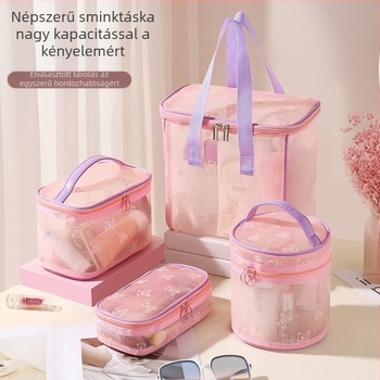 Nylon hálós kozmetikai neszeszer, kocka alakú, utazási többfunkciós szervező