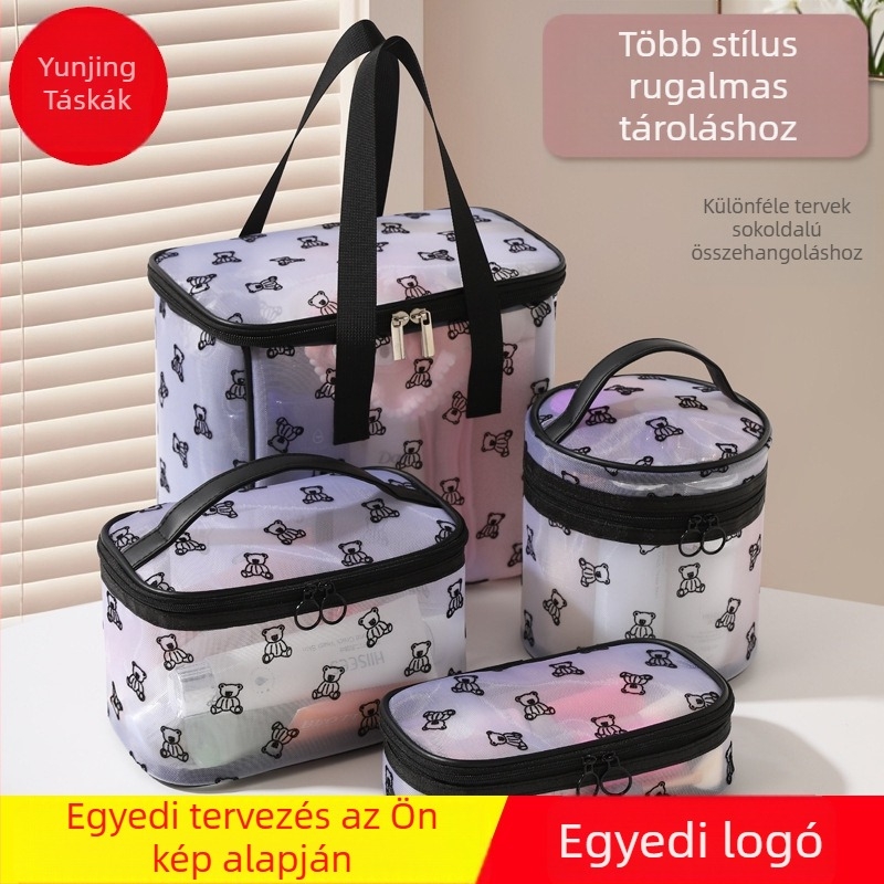Nylon hálós kozmetikai neszeszer, kocka alakú, utazási többfunkciós szervező