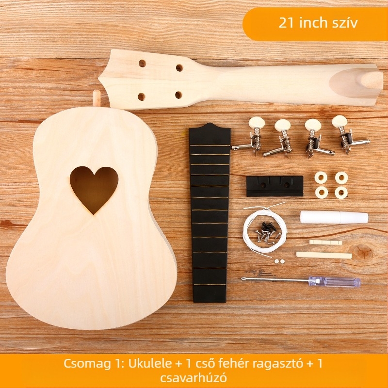 Fából készült DIY ukulele gyerekeknek — összeállítható hangszer, Xiao Caidi márka, támogatja a szülő-gyermek kommunikációját