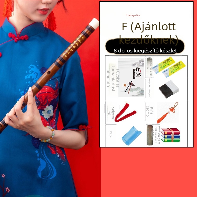 Fuvola - antik stílusú bambusz fuvola; egyszakás modell; flanelos táskában csomagolva; eredet Hunan Nanyue