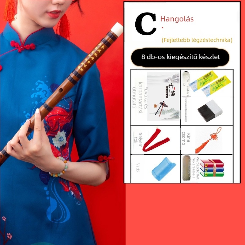 Fuvola - antik stílusú bambusz fuvola; egyszakás modell; flanelos táskában csomagolva; eredet Hunan Nanyue