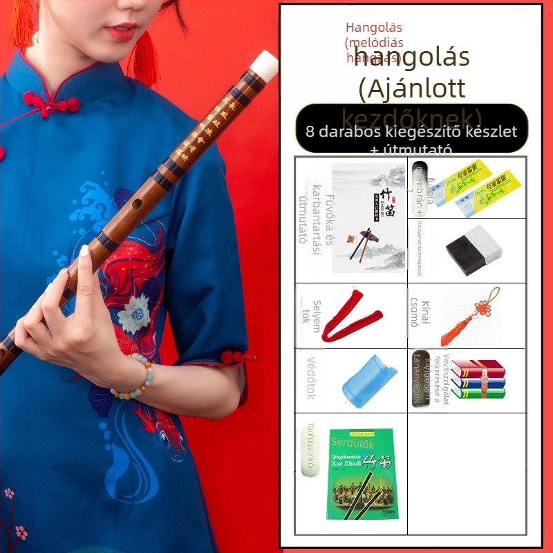 Fuvola - antik stílusú bambusz fuvola; egyszakás modell; flanelos táskában csomagolva; eredet Hunan Nanyue