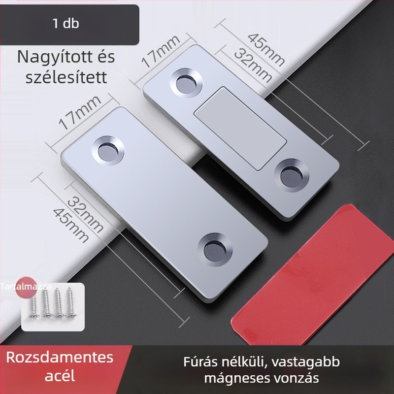 Háztartási ajtó mágneses záróeszköz — acél testtel és erős mágnessel; márka 5sebuy/woodburg; modern minimalista stílus