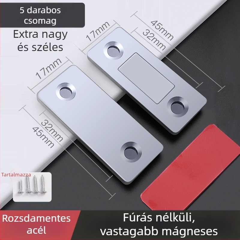 Háztartási ajtó mágneses záróeszköz — acél testtel és erős mágnessel; márka 5sebuy/woodburg; modern minimalista stílus