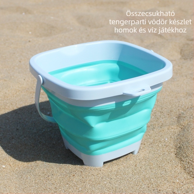 Parti homokozó készlet összecsukható vödörrel, lappával és homokóra kiegészítőkkel – műanyagból, 4–6 éveseknek