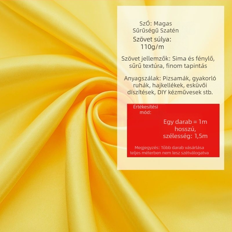 Szatén selyemből készült anyag ruházati béléshez, színpadi függönyökhöz és esküvői dekorációhoz