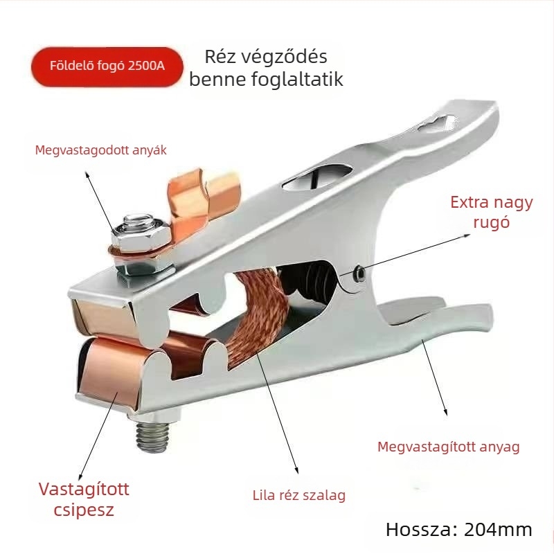 Argon ívhegesztéshez földelőcsipesz, 500–1000 A, vastagabb kivitel, pneumatikus működtetés, forró levegővel és infravörös sugárzással történő melegítés