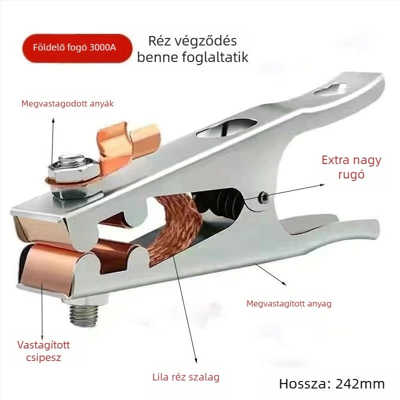 Argon ívhegesztéshez földelőcsipesz, 500–1000 A, vastagabb kivitel, pneumatikus működtetés, forró levegővel és infravörös sugárzással történő melegítés