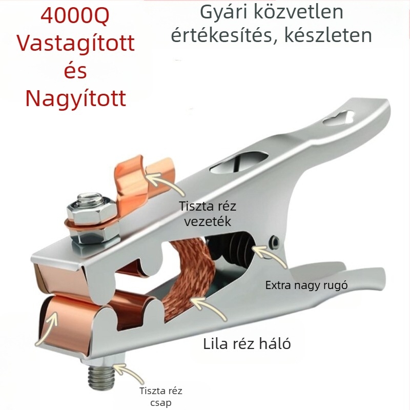Argon ívhegesztéshez földelőcsipesz, 500–1000 A, vastagabb kivitel, pneumatikus működtetés, forró levegővel és infravörös sugárzással történő melegítés