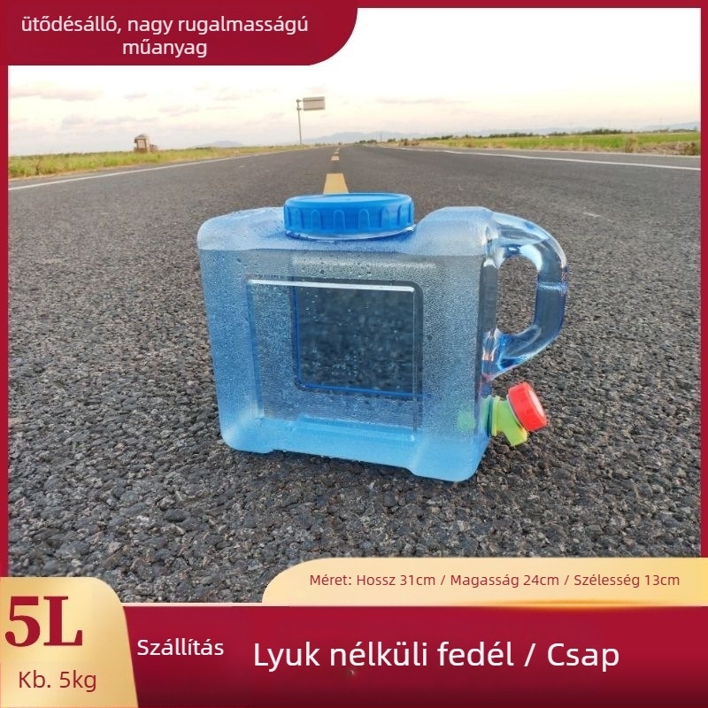 Négyzet alakú víztartó vödör szabadtéri autóutazásokhoz, műanyag, csappal, széles nyílású, víztároló tartály
