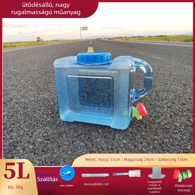 Négyzet alakú víztartó vödör szabadtéri autóutazásokhoz, műanyag, csappal, széles nyílású, víztároló tartály