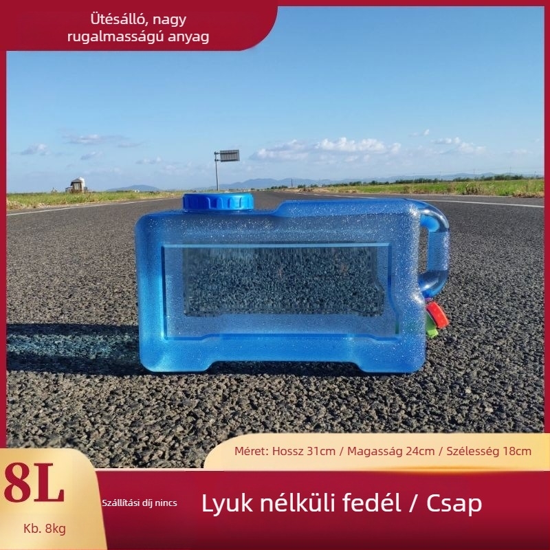 Négyzet alakú víztartó vödör szabadtéri autóutazásokhoz, műanyag, csappal, széles nyílású, víztároló tartály
