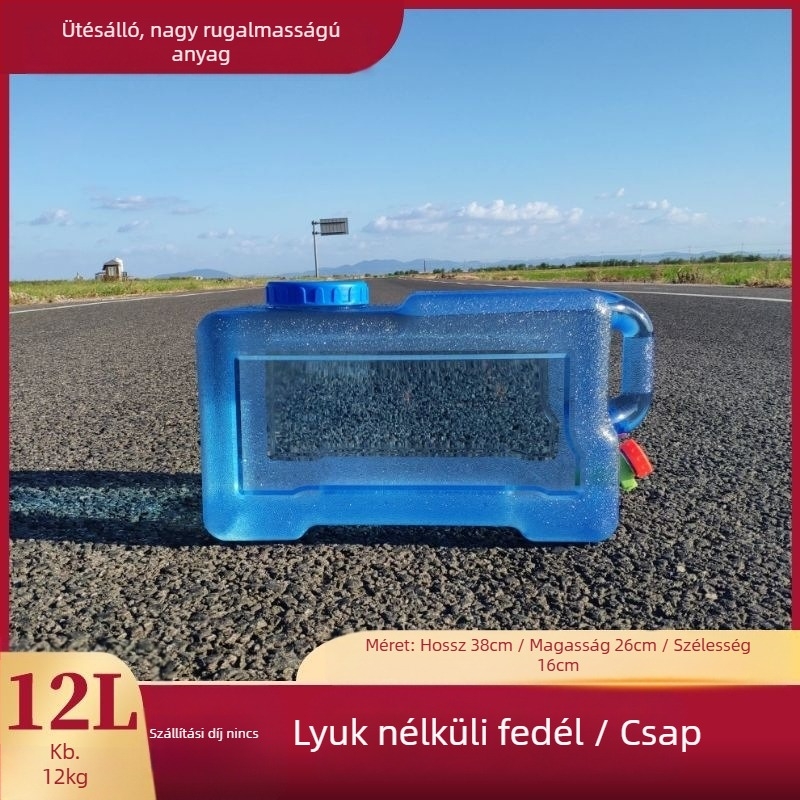 Négyzet alakú víztartó vödör szabadtéri autóutazásokhoz, műanyag, csappal, széles nyílású, víztároló tartály