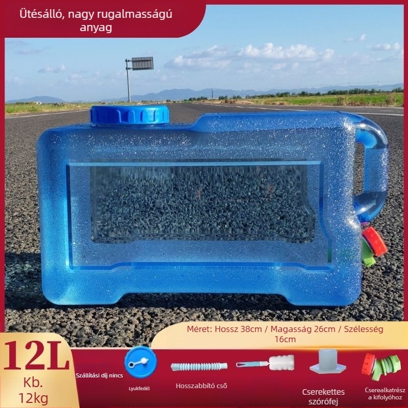 Négyzet alakú víztartó vödör szabadtéri autóutazásokhoz, műanyag, csappal, széles nyílású, víztároló tartály