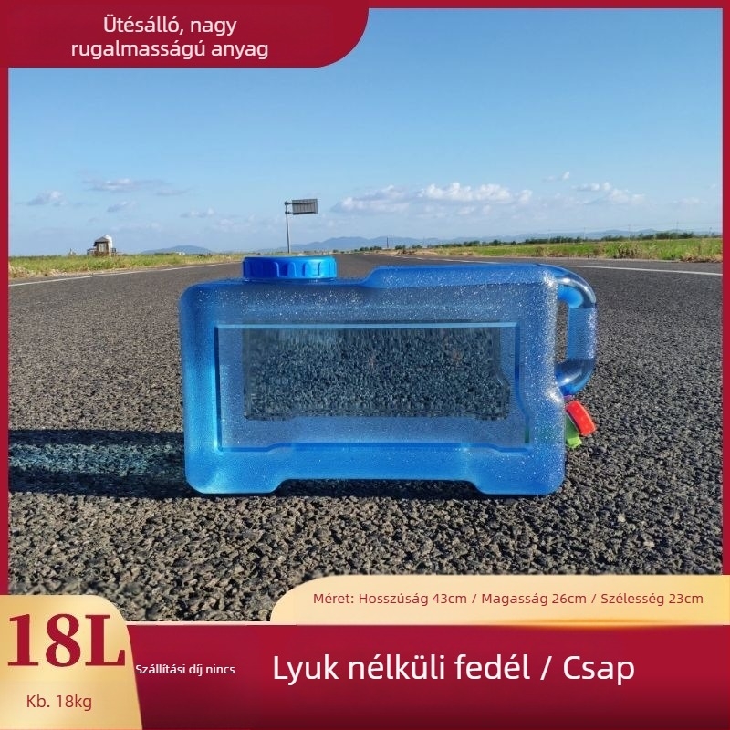 Négyzet alakú víztartó vödör szabadtéri autóutazásokhoz, műanyag, csappal, széles nyílású, víztároló tartály