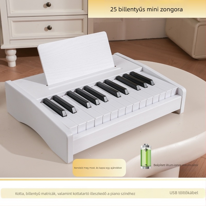 LECHEN hordozható fa elektronikus billentyűzet gyerekeknek, modell 25-billentyűs/37-billentyűs
