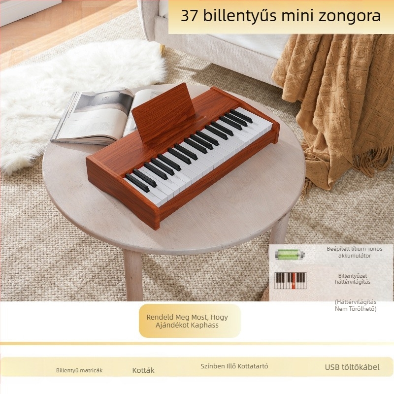 LECHEN hordozható fa elektronikus billentyűzet gyerekeknek, modell 25-billentyűs/37-billentyűs