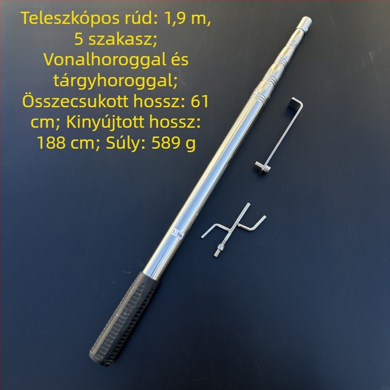 Rozsdamentes acélból készült teleszkópos ruharúd kampókkal, ponyvákhoz és kültéri használathoz magasban
