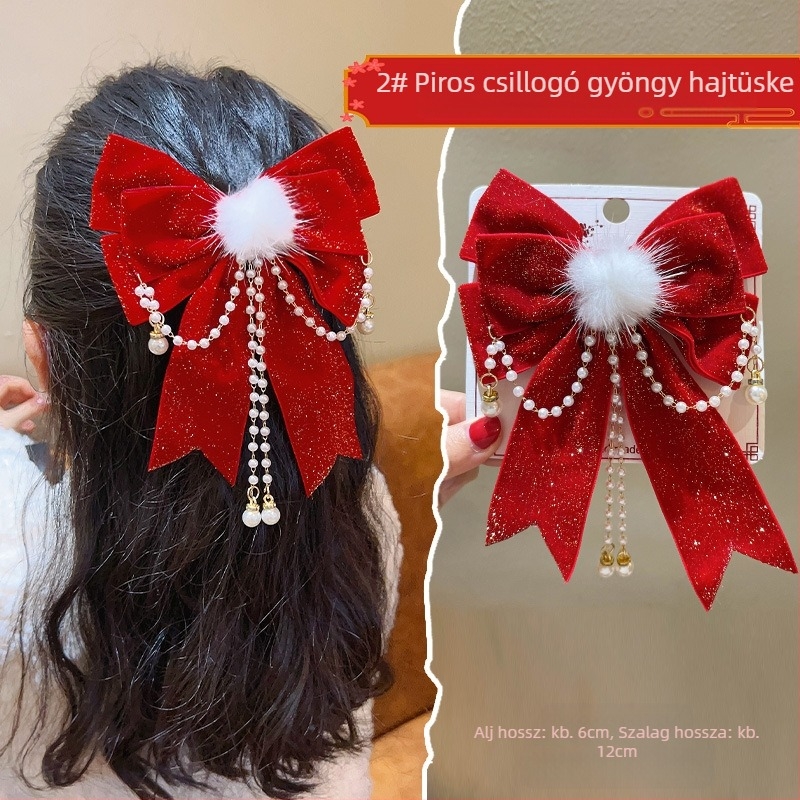 Velúr hajcsat gyerekeknek, nagy masnival, egyrészes klipsz, koreai stílus, 2024 tél