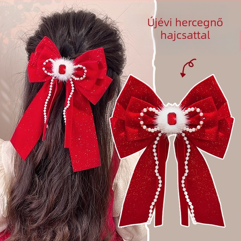 Velúr hajcsat gyerekeknek, nagy masnival, egyrészes klipsz, koreai stílus, 2024 tél